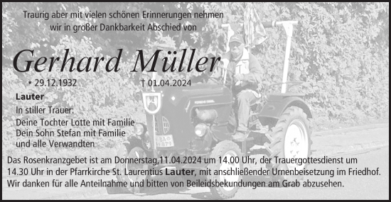 Anzeige von Gerhard Müller von MGO