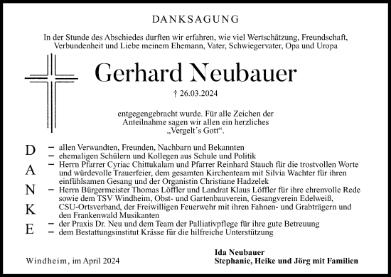 Anzeige von Gerhard Neubauer von MGO