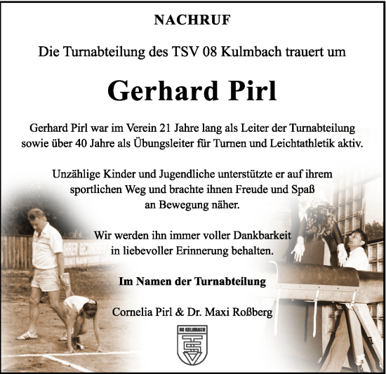 Anzeige von Gerhard Pirl von MGO