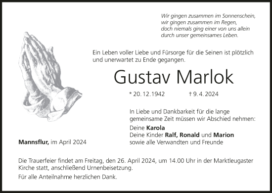 Anzeige von Gustav Marlok von MGO