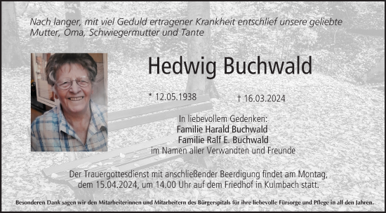 Anzeige von Hedwig Buchwald von MGO
