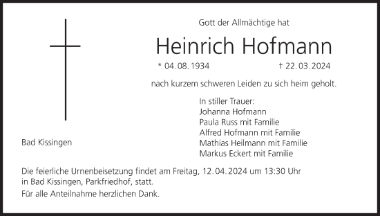 Anzeige von Heinrich Hofmann von MGO