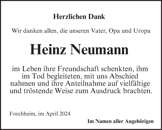 Anzeige von Heinz Neumann von MGO