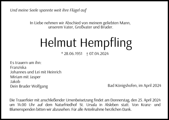 Anzeige von Helmut Hempfling von MGO