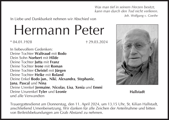 Anzeige von Hermann Peter von MGO