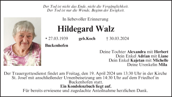 Anzeige von Hildegard Walz von MGO
