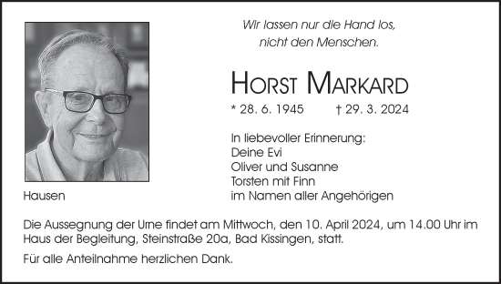 Anzeige von Horst Markard von MGO