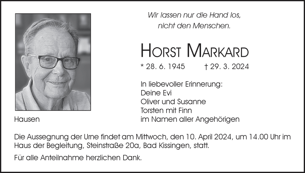  Traueranzeige für Horst Markard vom 06.04.2024 aus MGO