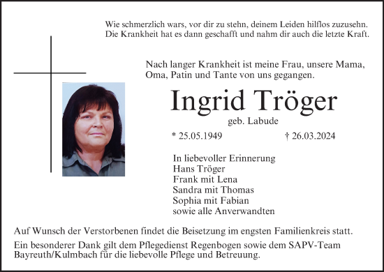 Anzeige von Ingrid Tröger von MGO