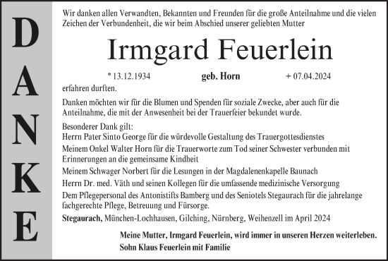 Anzeige von Irmgard Feuerlein von MGO