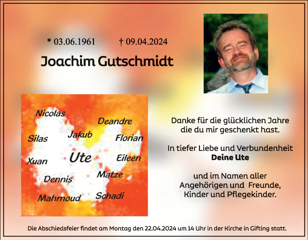  Traueranzeige für Joachim Gutschmidt vom 19.04.2024 aus MGO