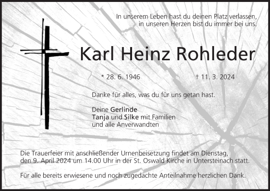Anzeige von Karl Heinz Rohleder von MGO