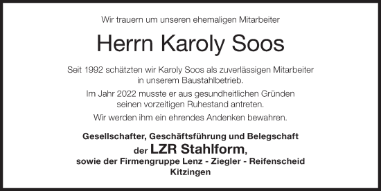 Anzeige von Karoly Soos von MGO