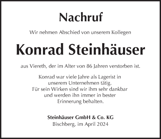 Anzeige von Konrad Steinhäuser von MGO