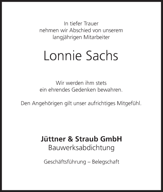 Anzeige von Lonnie Sachs von MGO