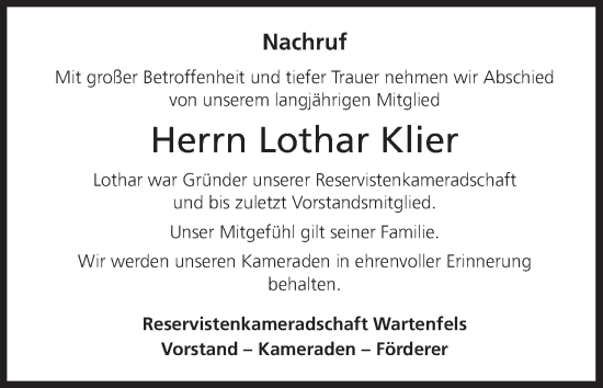 Anzeige von Lothar Klier von MGO