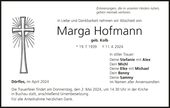 Anzeige von Marga Hofmann von MGO