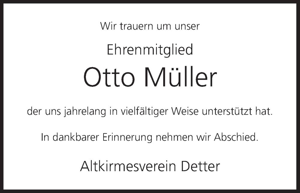  Traueranzeige für Otto Müller vom 16.04.2024 aus MGO