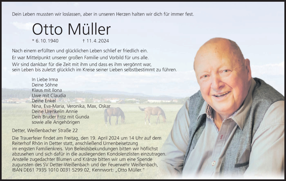  Traueranzeige für Otto Müller vom 16.04.2024 aus MGO