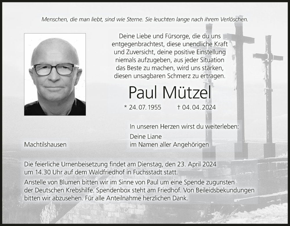  Traueranzeige für Paul Mützel vom 20.04.2024 aus MGO