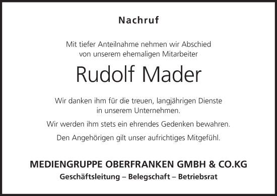 Anzeige von Rudolf Mader von MGO