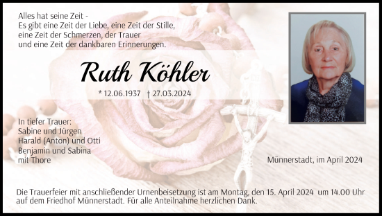 Anzeige von Ruth Köhler von MGO