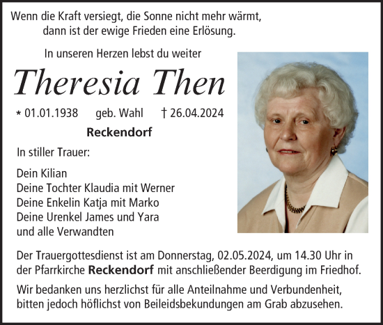 Anzeige von Theresia Then von MGO