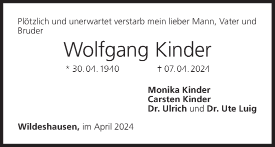 Anzeige von Wolfgang Kinder von MGO