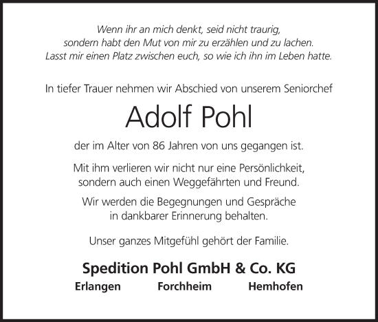 Anzeige von Adolf Pohl von MGO