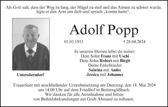 Anzeige von Adolf Popp von MGO