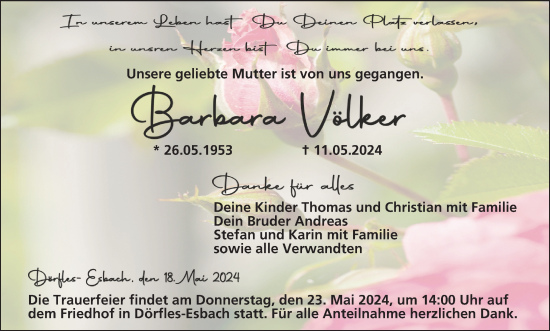 Anzeige von Barbara Völker von MGO