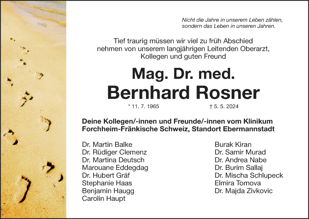  Traueranzeige für Bernhard Rosner vom 11.05.2024 aus MGO