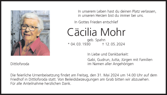 Anzeige von Cäcilia Mohr von MGO