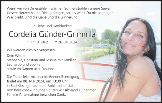 Anzeige von Cordelia Günder-Grimmla von MGO
