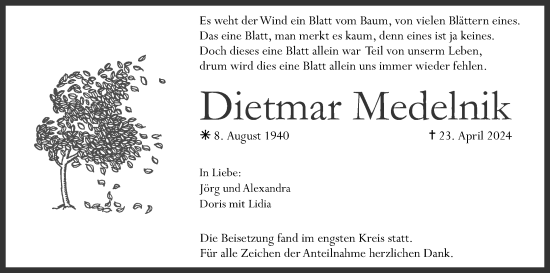 Anzeige von Dietmar Medelnik von MGO