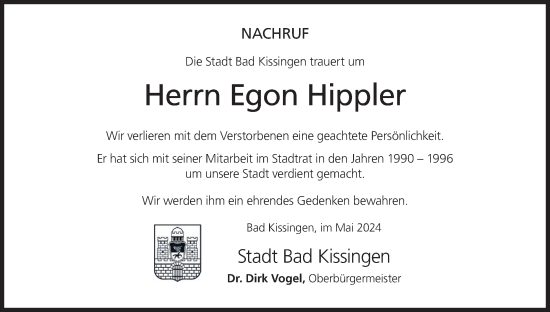 Anzeige von Egon Hippler von MGO