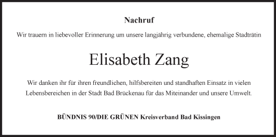 Anzeige von Elisabeth Zang von MGO