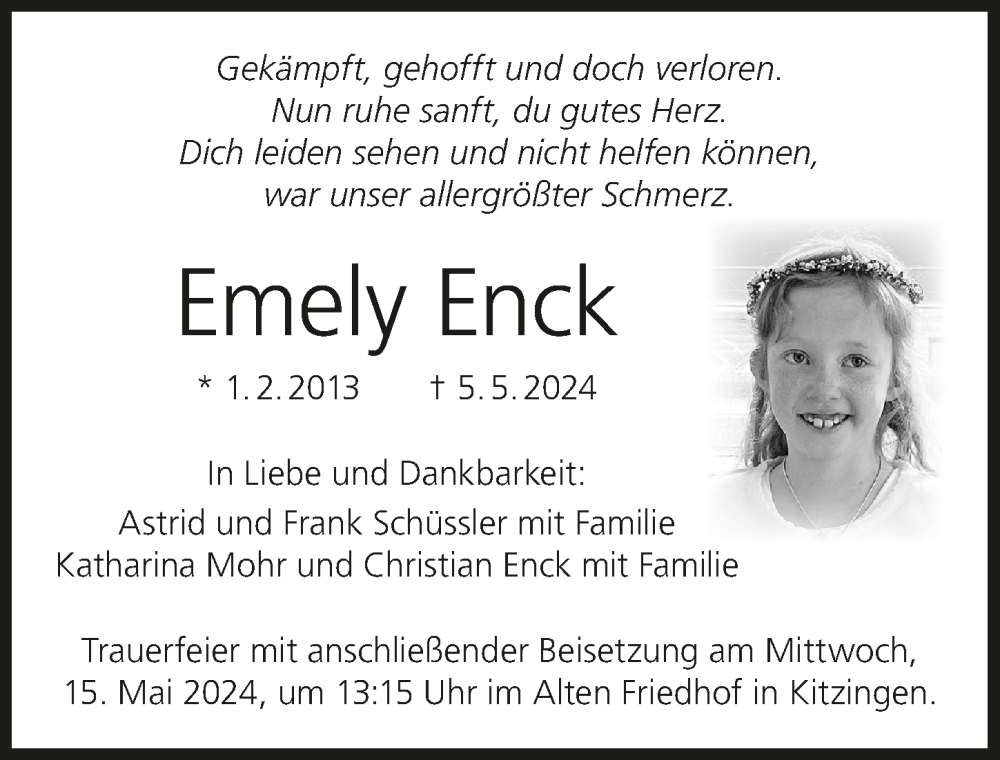  Traueranzeige für Emely Enck vom 11.05.2024 aus MGO