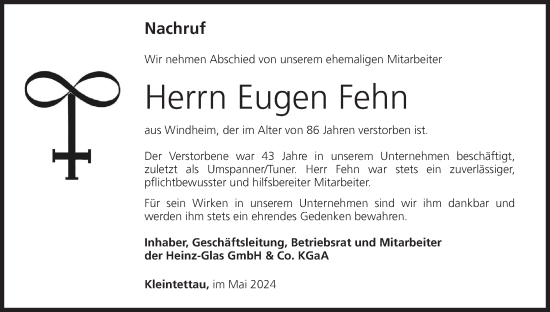 Anzeige von Eugen Fehn von MGO