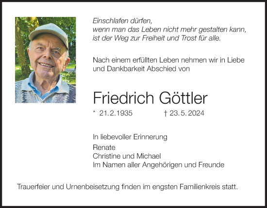 Anzeige von Friedrich Göttler von MGO