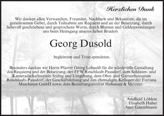 Anzeige von Georg Dusold von MGO