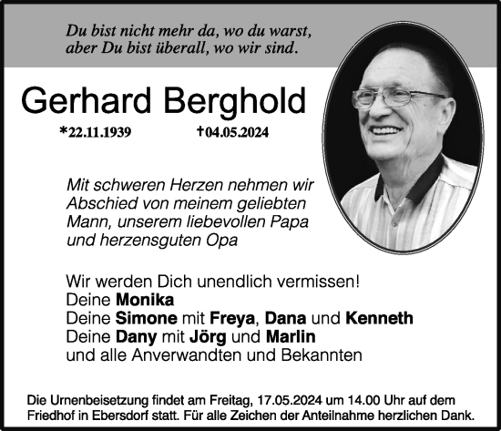 Anzeige von Gerhard Berghold von MGO
