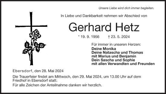Anzeige von Gerhard Hetz von MGO