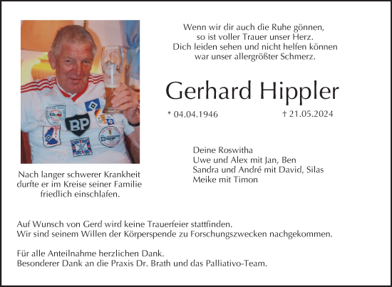 Anzeige von Gerhard Hippler von MGO