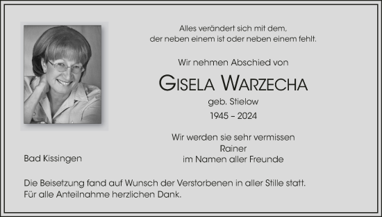 Anzeige von Gisela Warzecha von MGO
