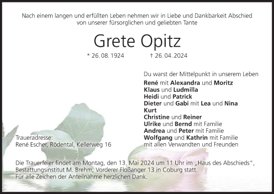 Anzeige von Grete Opitz von MGO