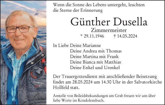 Anzeige von Günther Dusella von MGO