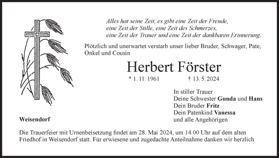 Anzeige von Herbert Förster von MGO