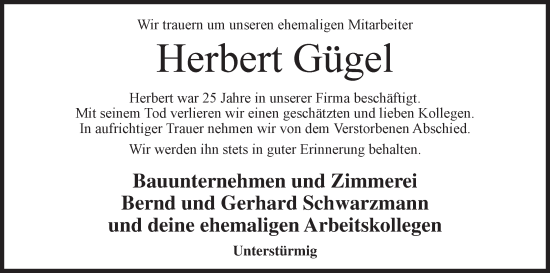 Anzeige von Herbert Gügel von MGO