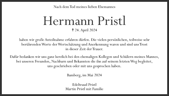 Anzeige von Hermann Pristl von MGO